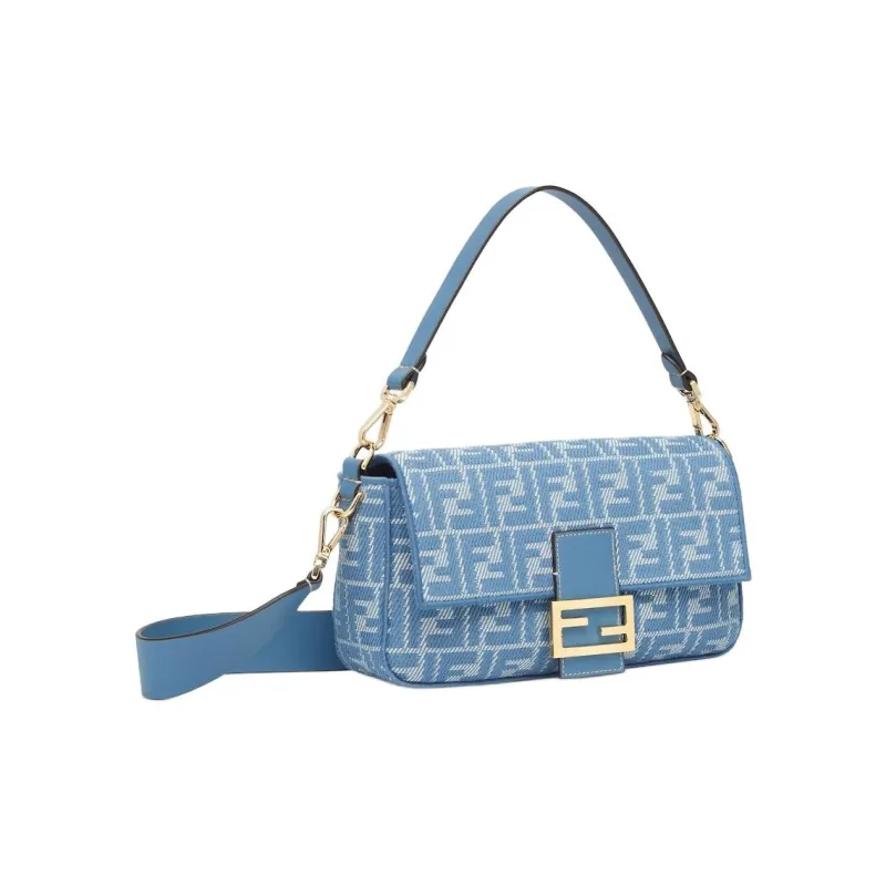 FENDI Baguette Fabric Shoulder Bag, Crossbody Bag, Handbag Medium Size Women's Blue-1
