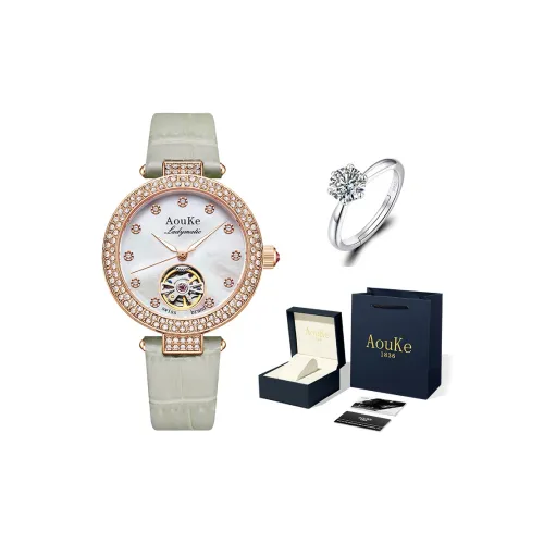 AOUKE Mechanical Movement Genuine Leather Strap Watch Women's Watch Mother of Pearl Color Watch Dial