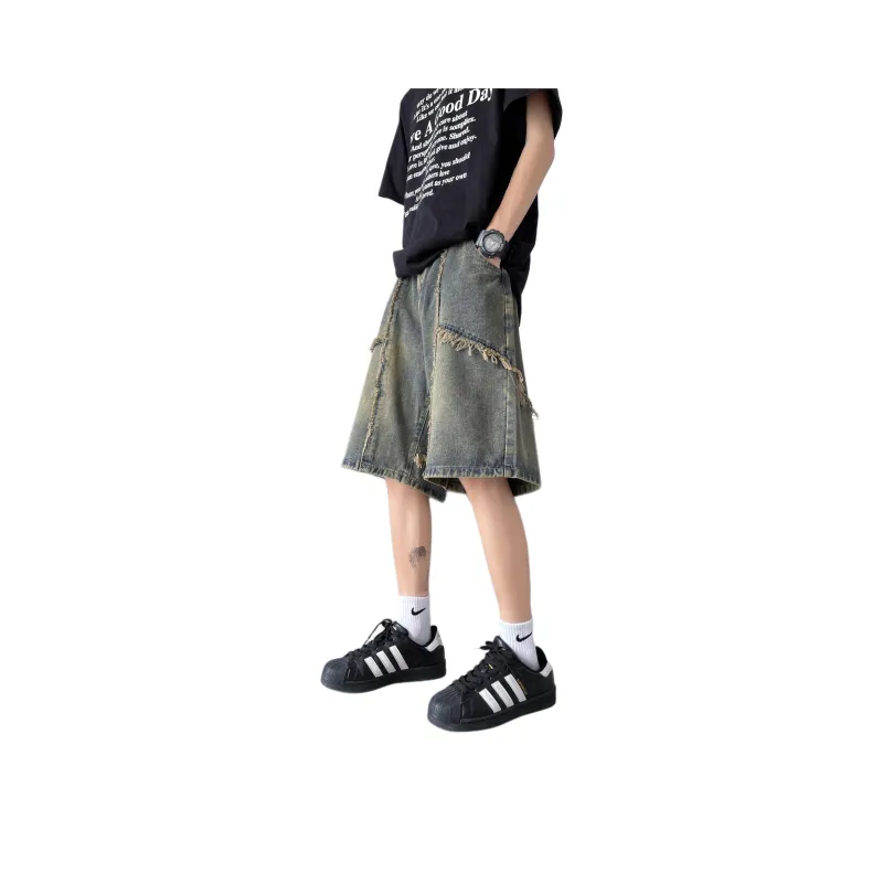 Lulifama Trendy Denim Shorts Unisex Vintage Blue Tone-0