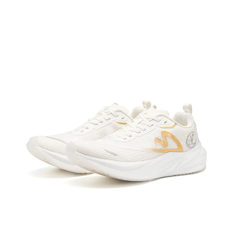 Sonic Cat Cushioned Slip Resistant Abrasion Resistant Low Top Carbon Plate Training Running Shoes Unisex White Gold-2