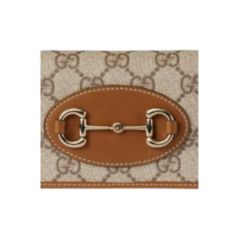 GUCCI Horsebit 1955 Canvas Card Holder Women's Beige & Dark Brown-6