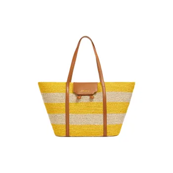 MARNI Trunkaroo Paper With Calfskin Tote Bag Shopping Bag Handbag Shoulder Bag Medium Size Women's Natural & Deep Lemon