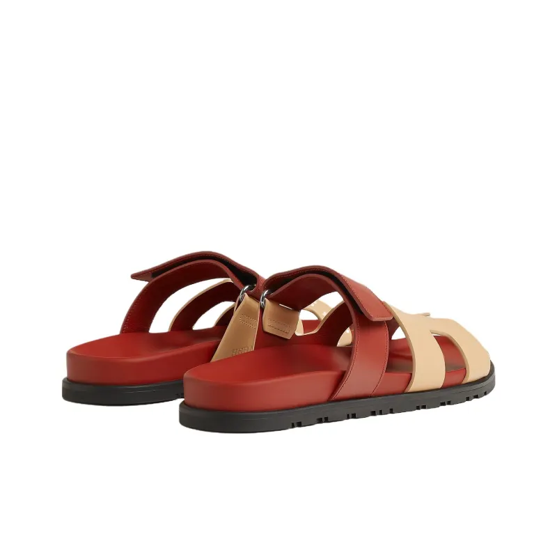 HERMES Chypre Slide Slippers Women's Beige Red-3