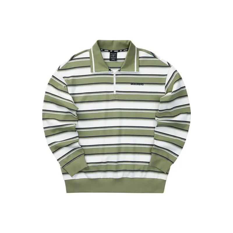 Skechers Colorful Sweatshirt Unisex Oil Green White Mixed Color Stripes-0