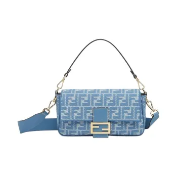 FENDI Baguette Fabric Shoulder Bag, Crossbody Bag, Handbag Medium Size Women's Blue