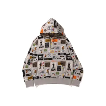 A BATHING APE Multi Label Relaxed Fit Pullover Hoodie