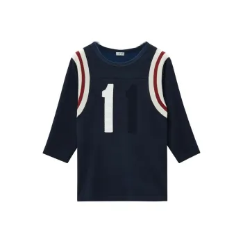 LOEWE Numbers Pattern Crew Neck Slim Fit 3/4 Long Sleeved T Shirt Men's Marine Blue
