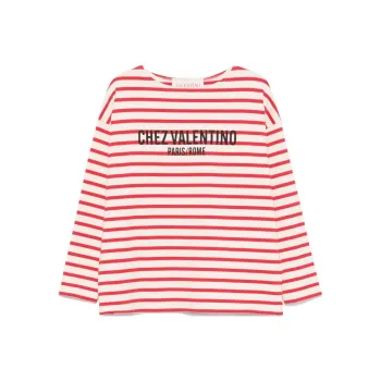 Valentino Striped Logo Printed Crewneck T Shirt