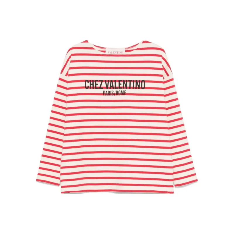 Valentino Striped Logo Printed Crewneck T Shirt-0