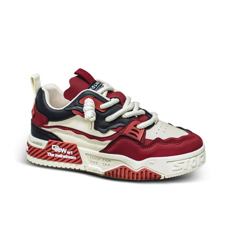 Hong Kong Meng Anti Slip And Wear Resistant Height Increasing Low Top Skateboard Shoes Men's White Red-3