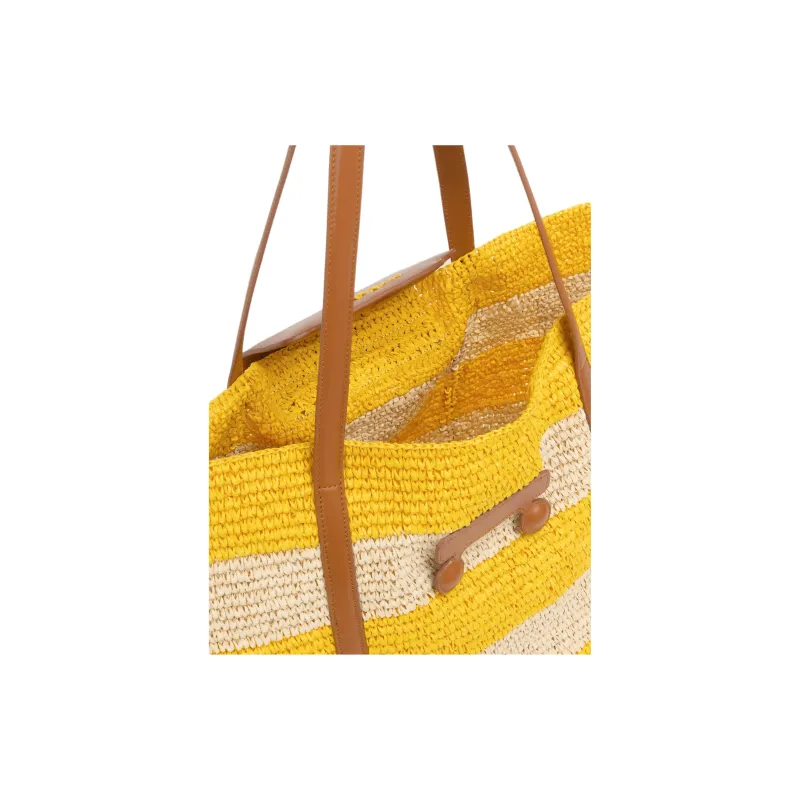 MARNI Trunkaroo Paper With Calfskin Tote Bag Shopping Bag Handbag Shoulder Bag Medium Size Women's Natural & Deep Lemon-4