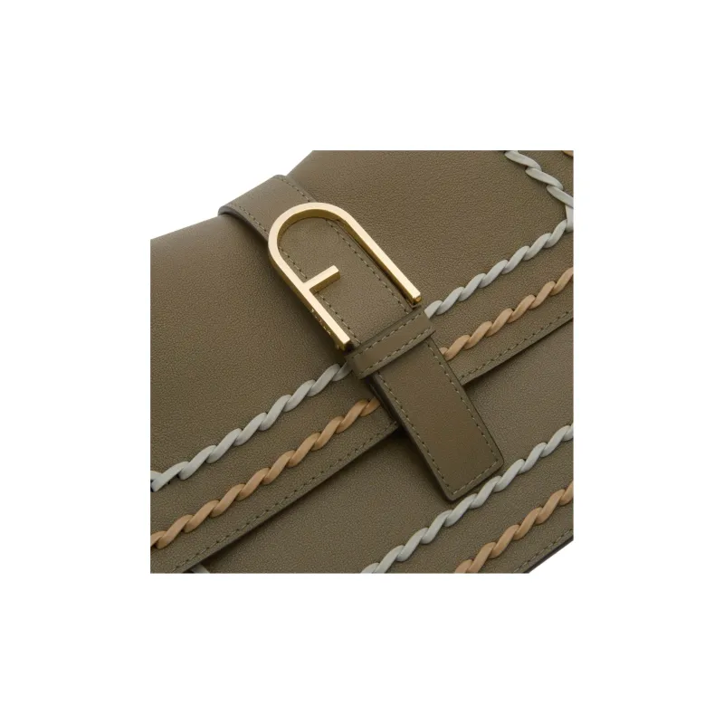 Furla Calfskin One Shoulder Handbag Medium Size Women's Sage Green-3