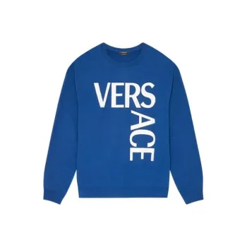 VERSACE Men Bold Logo Crew Sweat Blue & White