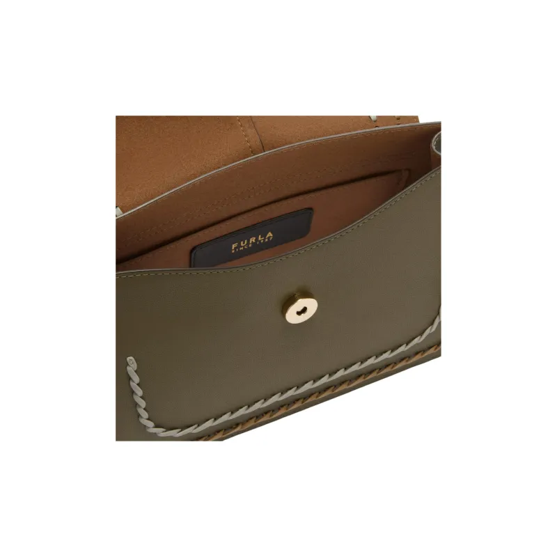 Furla Calfskin One Shoulder Handbag Medium Size Women's Sage Green-4