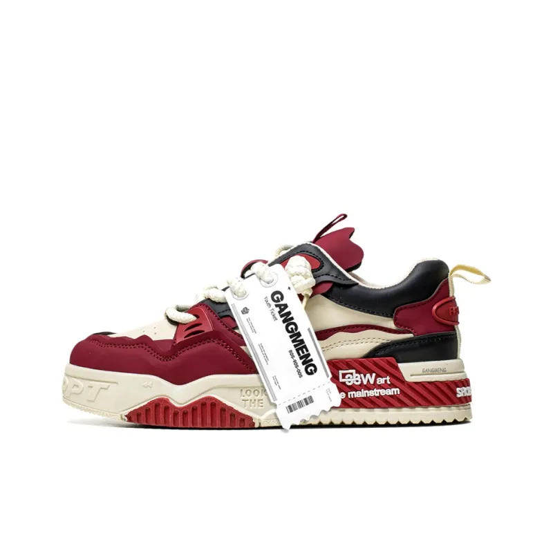 Hong Kong Meng Anti Slip And Wear Resistant Height Increasing Low Top Skateboard Shoes Men's White Red-1