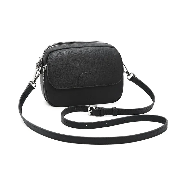 Old Man's Head Cow Leather Shoulder Bag Women's Black Ecru/Elephant Gray-6