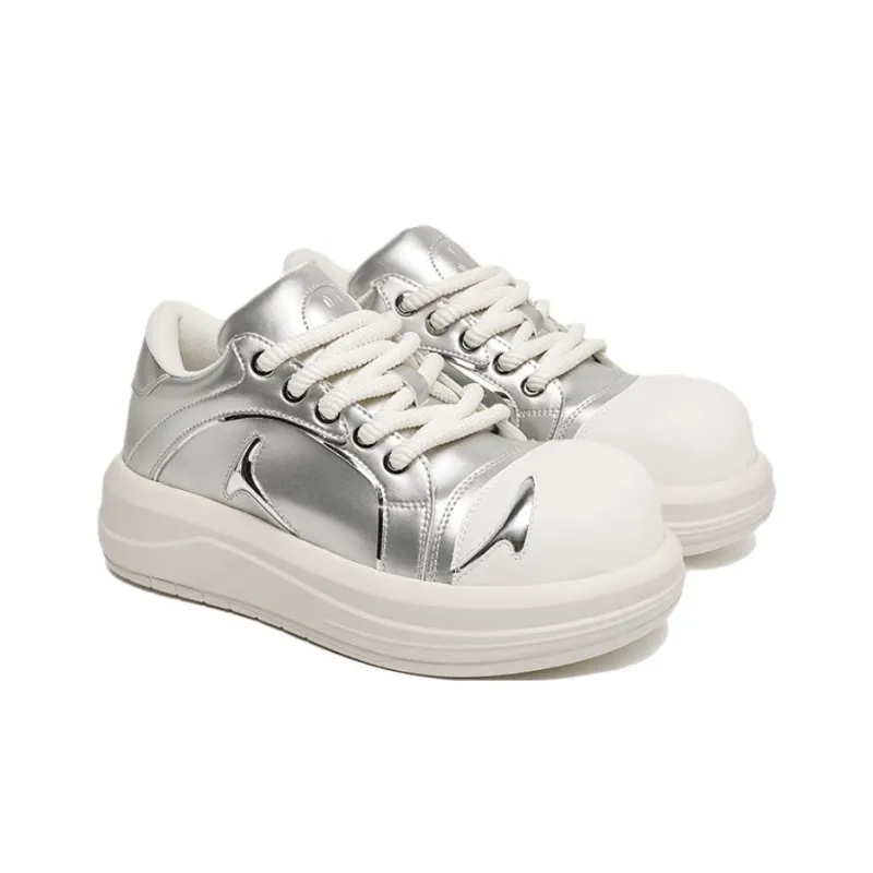 GIGIRYO Shock Absorbers With Slip Resistant And Abrasion Resistant Properties Low Top Casual Shoes Unisex Silver-3