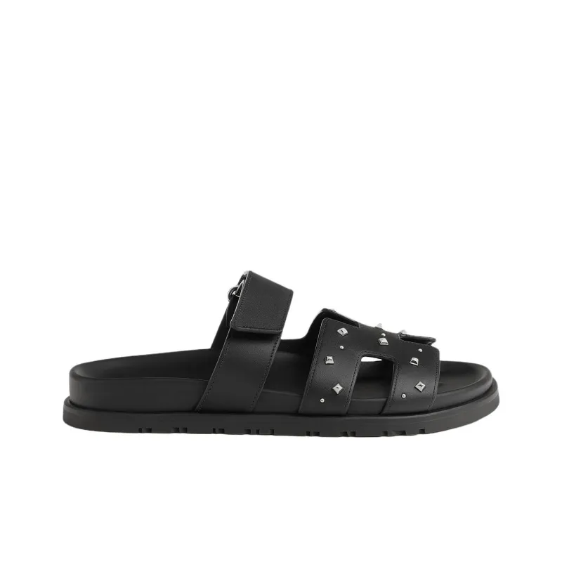 HERMES Chypre Rubber Sole Slide Slippers Women's Black-1