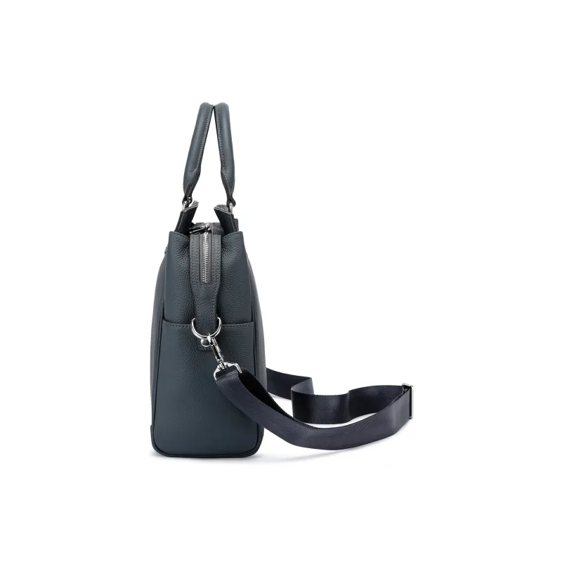 FAIRWHALE Cow Leather Portable Crossbody Briefcase Men's Black/Blue-8