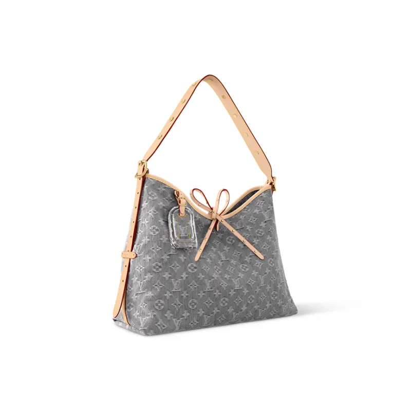 LOUIS VUITTON Carryall Cotton One Shoulder Handbags Medium Size Women's Grey Denim-2