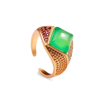 Artisan Lock Heart Jade Chalcedony Rings Unisex
