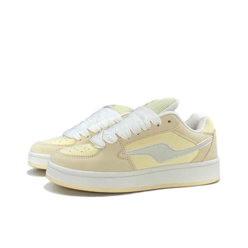 JIANGSHOU Non slip Breathable And Wear resistant Low Top Skateboard Shoes Women's Almond Yellow-3