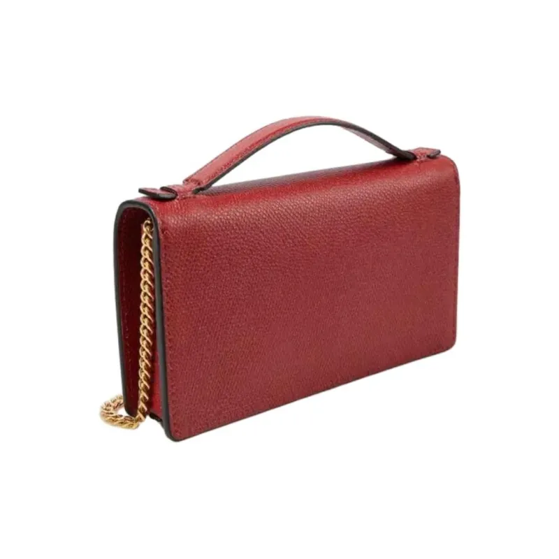 Valentino Vlogo Leather One Shoulder Handbag Small Size Women's Red-1