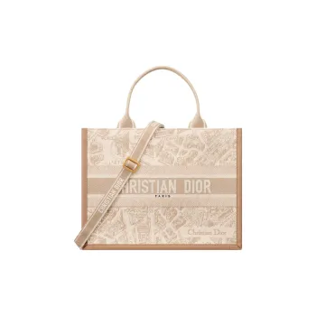 DIOR BookTote Cotton Tote Bag, Shopping Bag, Shoulder Bag, Handbag Medium Size Women's Beige