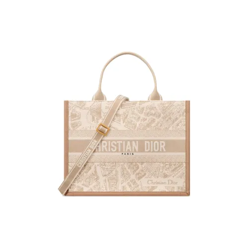 DIOR BookTote Cotton Tote Bag, Shopping Bag, Shoulder Bag, Handbag Medium Size Women's Beige