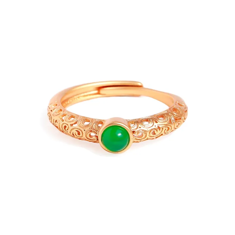 Artisan Lock Heart Jade Chalcedony Rings Unisex-0