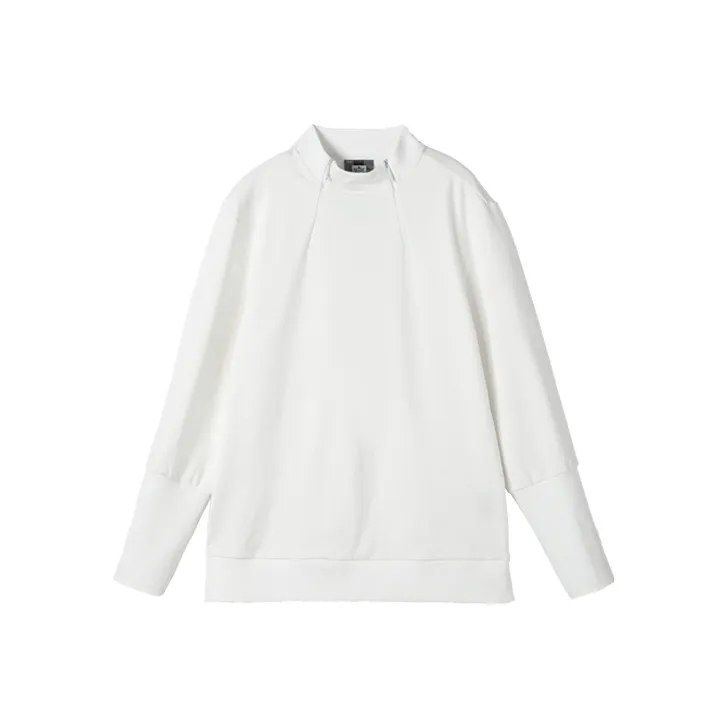 NORVINCY Double Zip Closure Semi Open Front Solid Color Sweatshirt Unisex-3