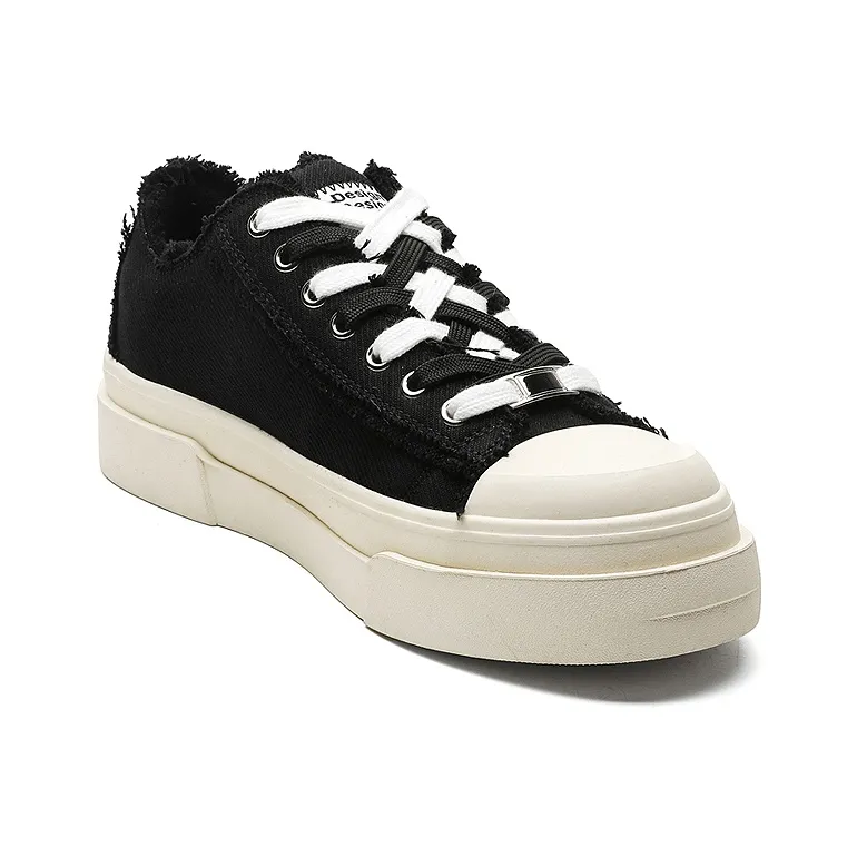 OUBT Color Block Double Shoelace Design Breathable And Slip Resistant Low Top Canvas Shoes Unisex Black-2
