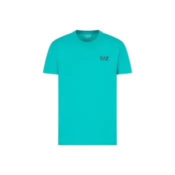 EMPORIO ARMANI EA7 Letter Logo Print Crew Neck Short Sleeved T Shirt T Shirt Men's Turquoise Color