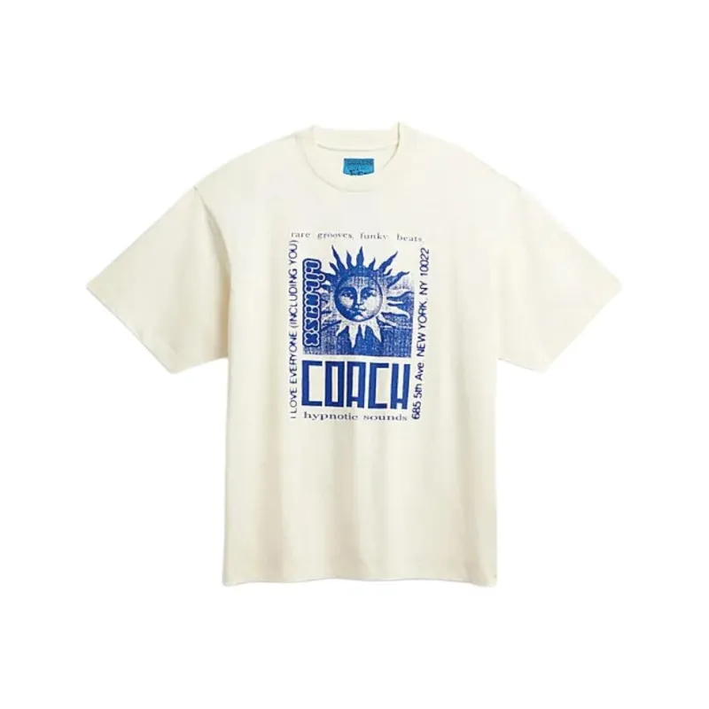 COACH Letter Print Crew Neck Short Sleeved T Shirt T Shirt Unisex Cream-0
