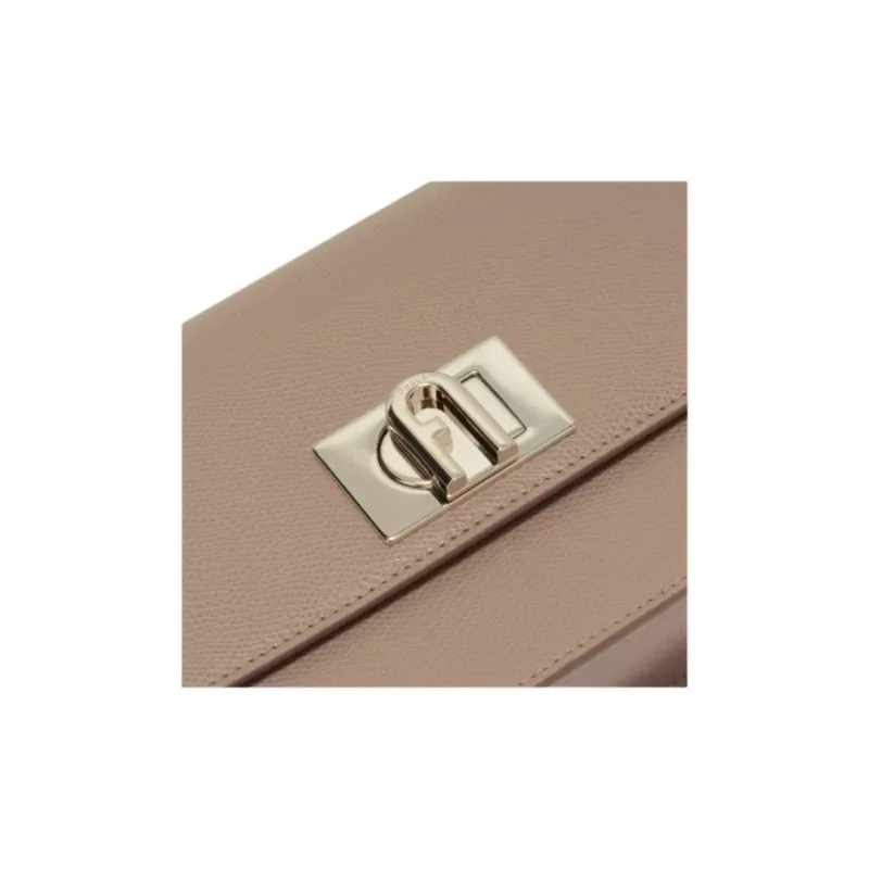 Furla 1927 Collection Leather Shoulder Bag Mini Women's Mud Gray-3