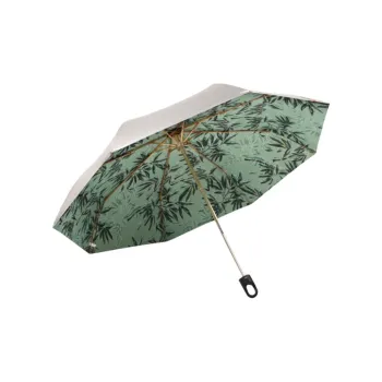 RABBITUU Silver Coated Sun Umbrella Green Bamboo Sun Protection UV Protection Sun Umbrella