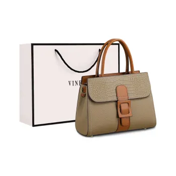 VINEY Cow Leather Handbag, Shoulder Bag, Crossbody Bag Medium Size Women's Elephant Gray