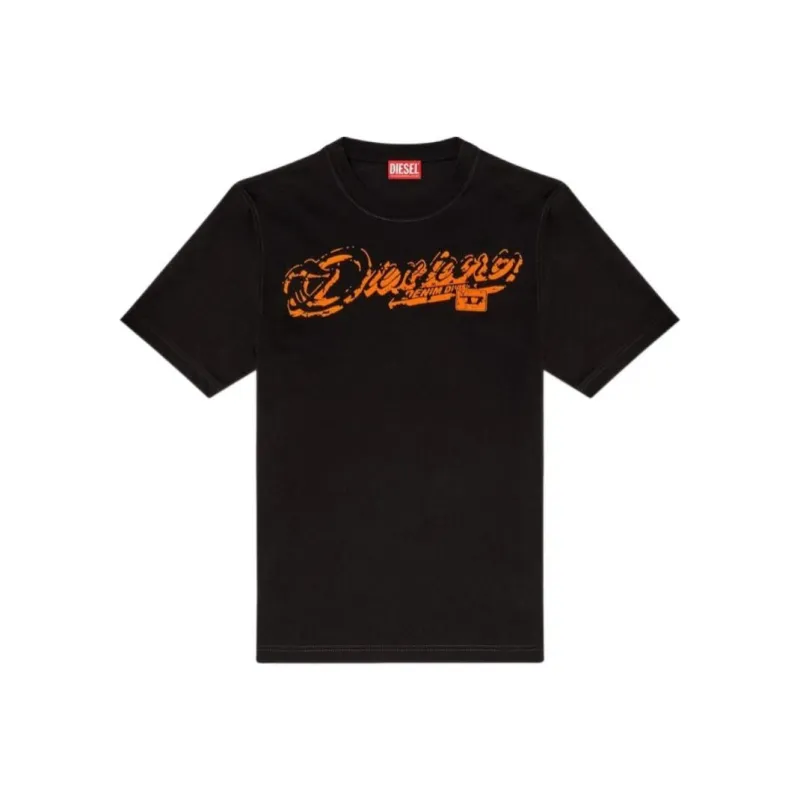 DIESEL Distressed Flocked Logo T Shirt-0