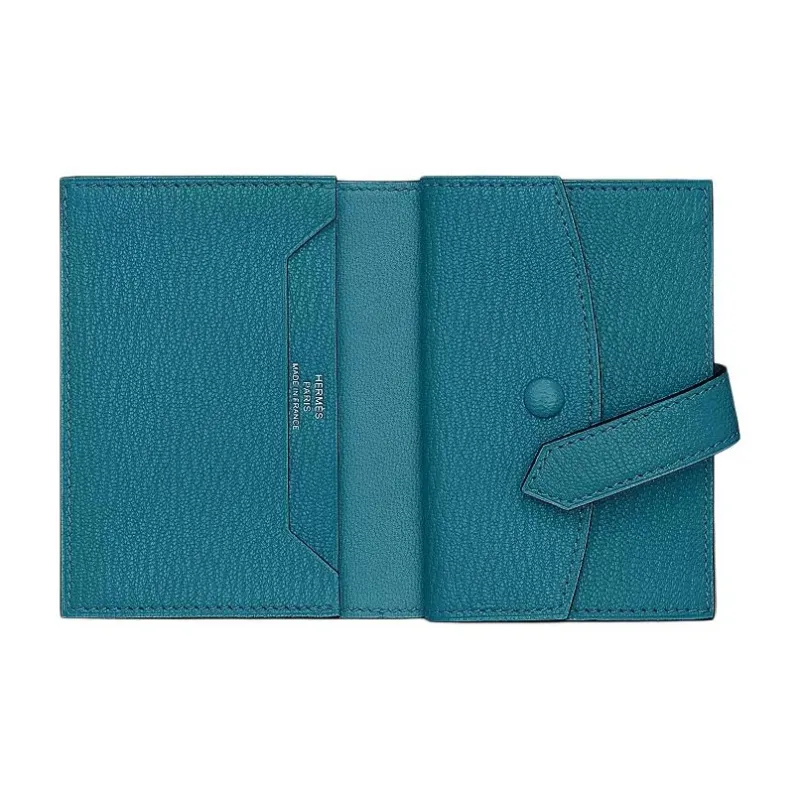 HERMES Bearn Mysore Goat Skin Wallet Mini Women's D2 NEW BLEU JEAN New Denim Blue-1