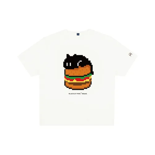Black Cat Pixel T Shirt Unisex Ecru