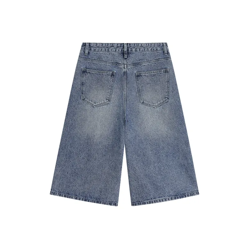 PAINT STAIN Vintage Loose Fit Minimalist Style Denim Shorts Unisex-1