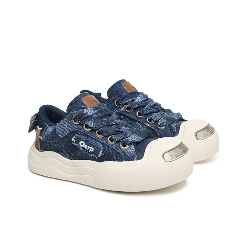 Angelmi Non slip Breathable And Wear resistant Low Top Skateboard Shoes Unisex Denim Blue-2