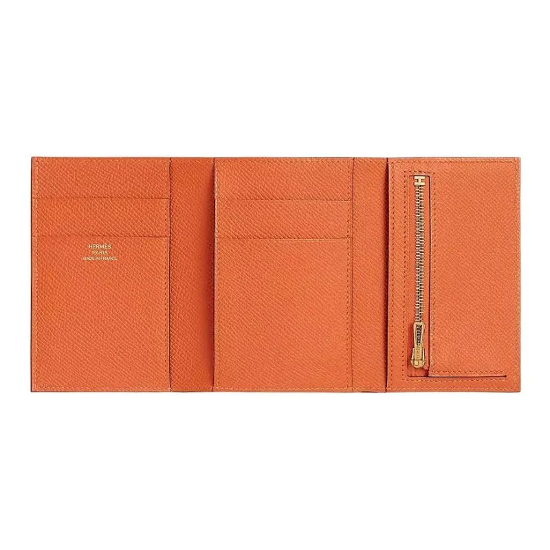 HERMES Bearn Epsom Calfskin Wallet Women's 93 Orange Hermes Orange/Orange-1