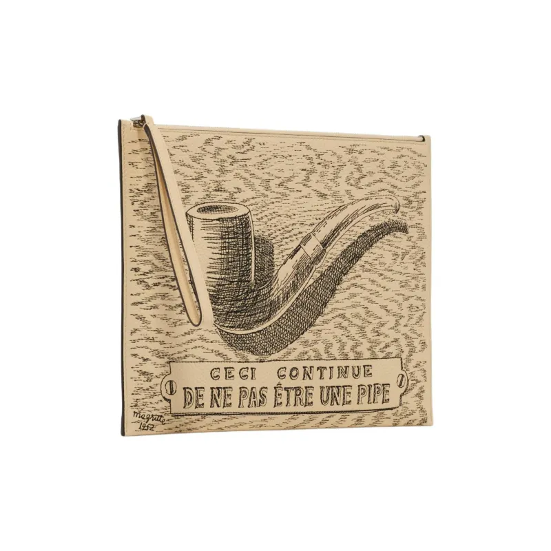 Delvau Grained Calfskin Clutch Men's Ecru-1