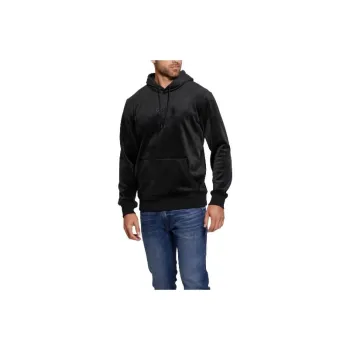 GUESS Bonded Velvet Hoodie Sweatshirt Men's Black