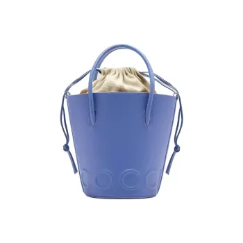 COCCINELLE Grain Cow Leather Bucket Bag, One Shoulder Handbag Medium Size Women's Blue