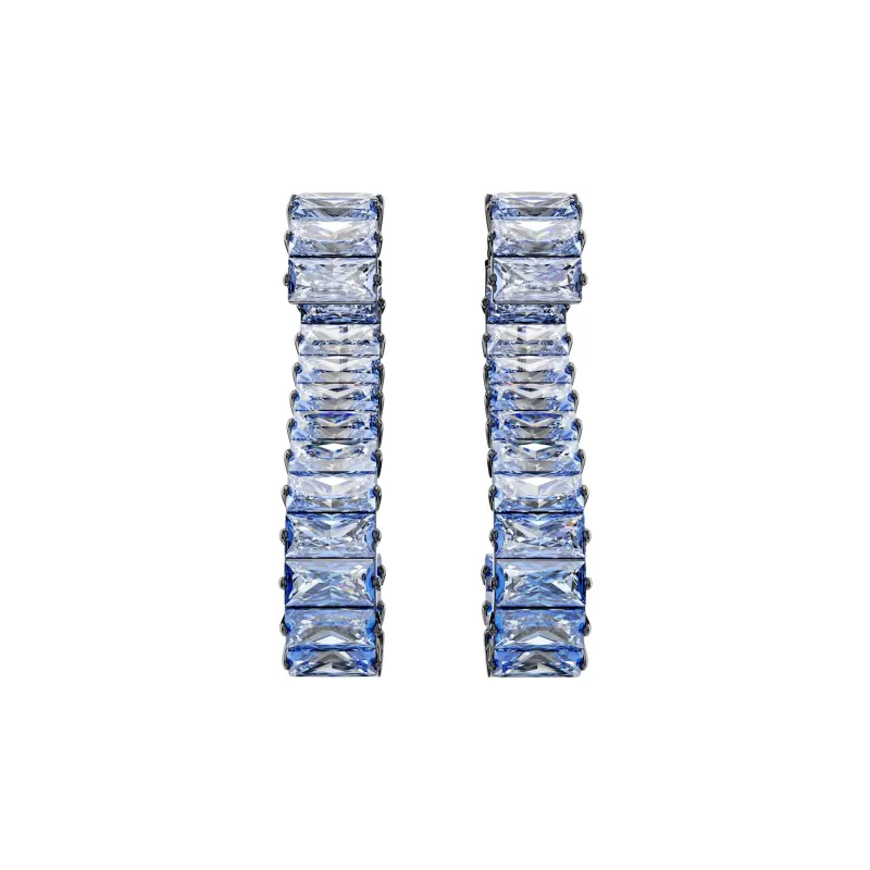 Swarovski Plated Ruthenium, Zirconia Earrings Unisex Blue-2