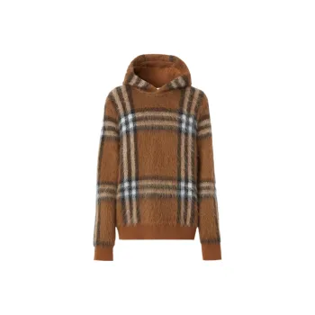 Burberry Exaggerated Check Wool Mohair Blend Hoodie
