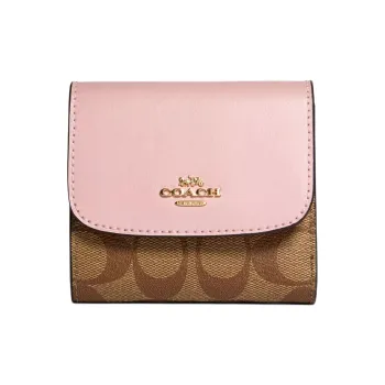 COACH Signature Canvas Wallet Small Size Women's Pink & Brown