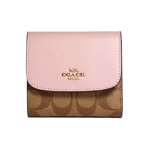 COACH Signature Canvas Wallet Small Size Women's Pink & Brown